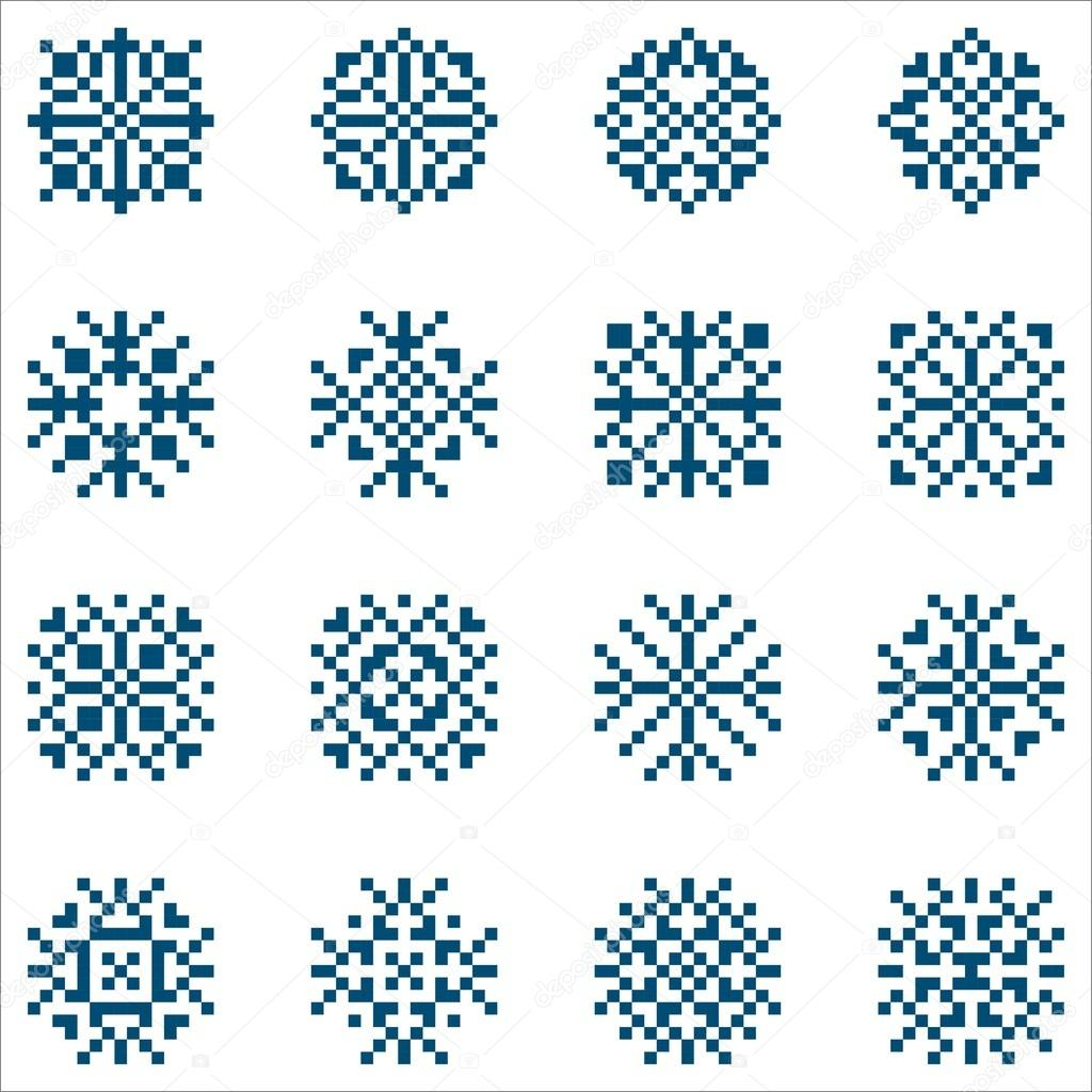 Snowflake Pattern Knitting Vector Set Of Pixel Snowflakes For Patterns Knitting And Embroidery