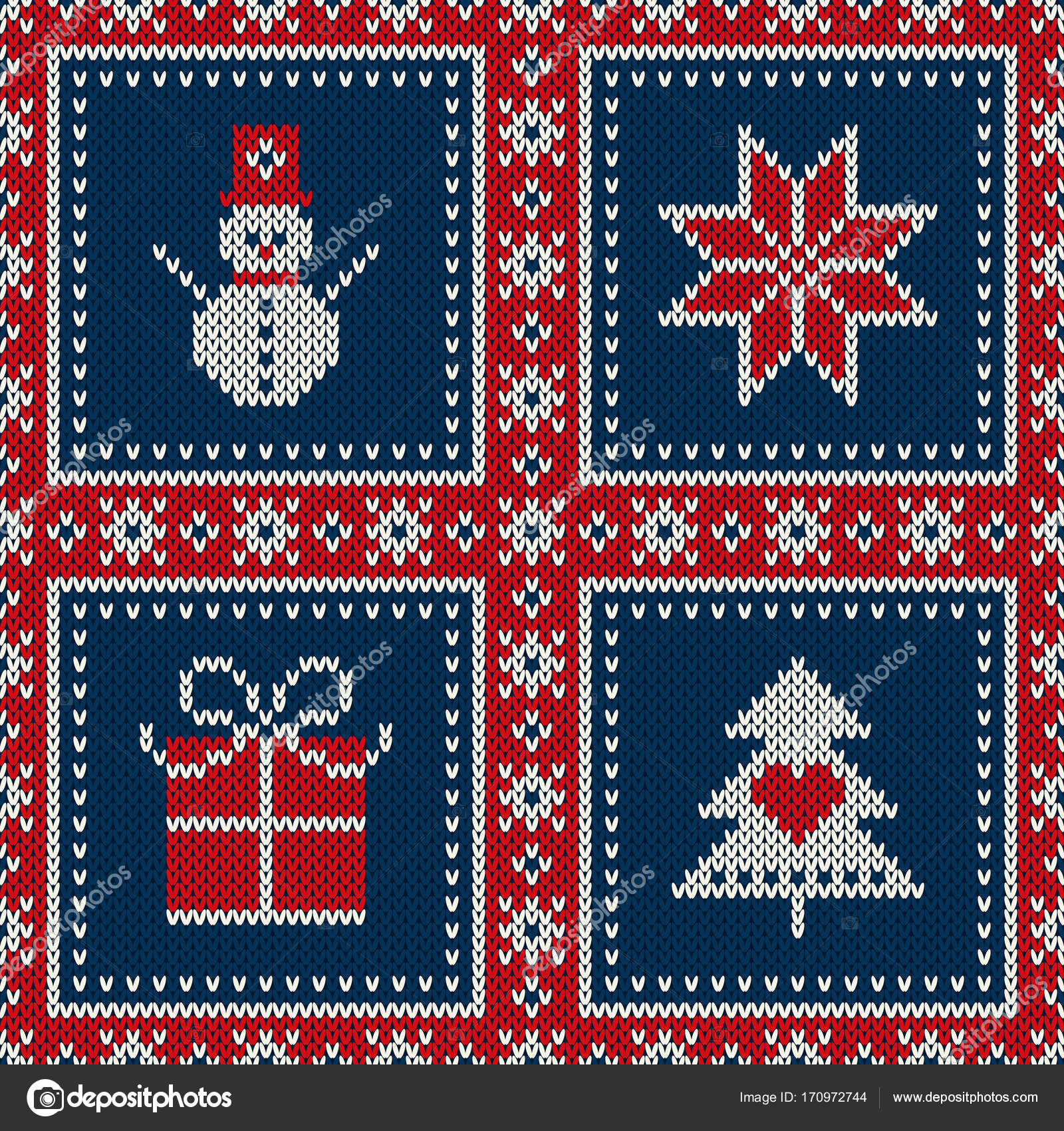 Snowflake Pattern Knitting Winter Holiday Seamless Knitted Pattern With A Snowman Snowflake