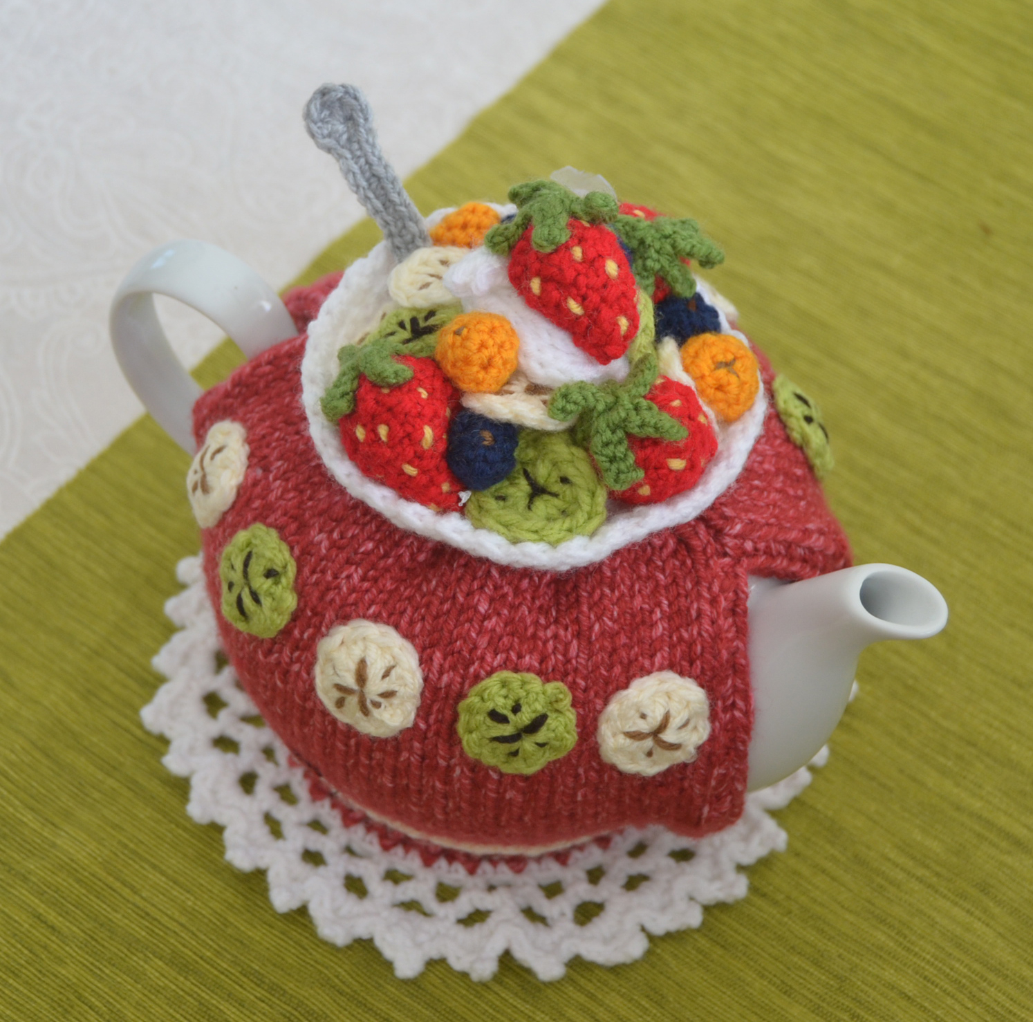 Tea Cosy Knitting Patterns Easy Fruit Salad Tea Cozy Pattern