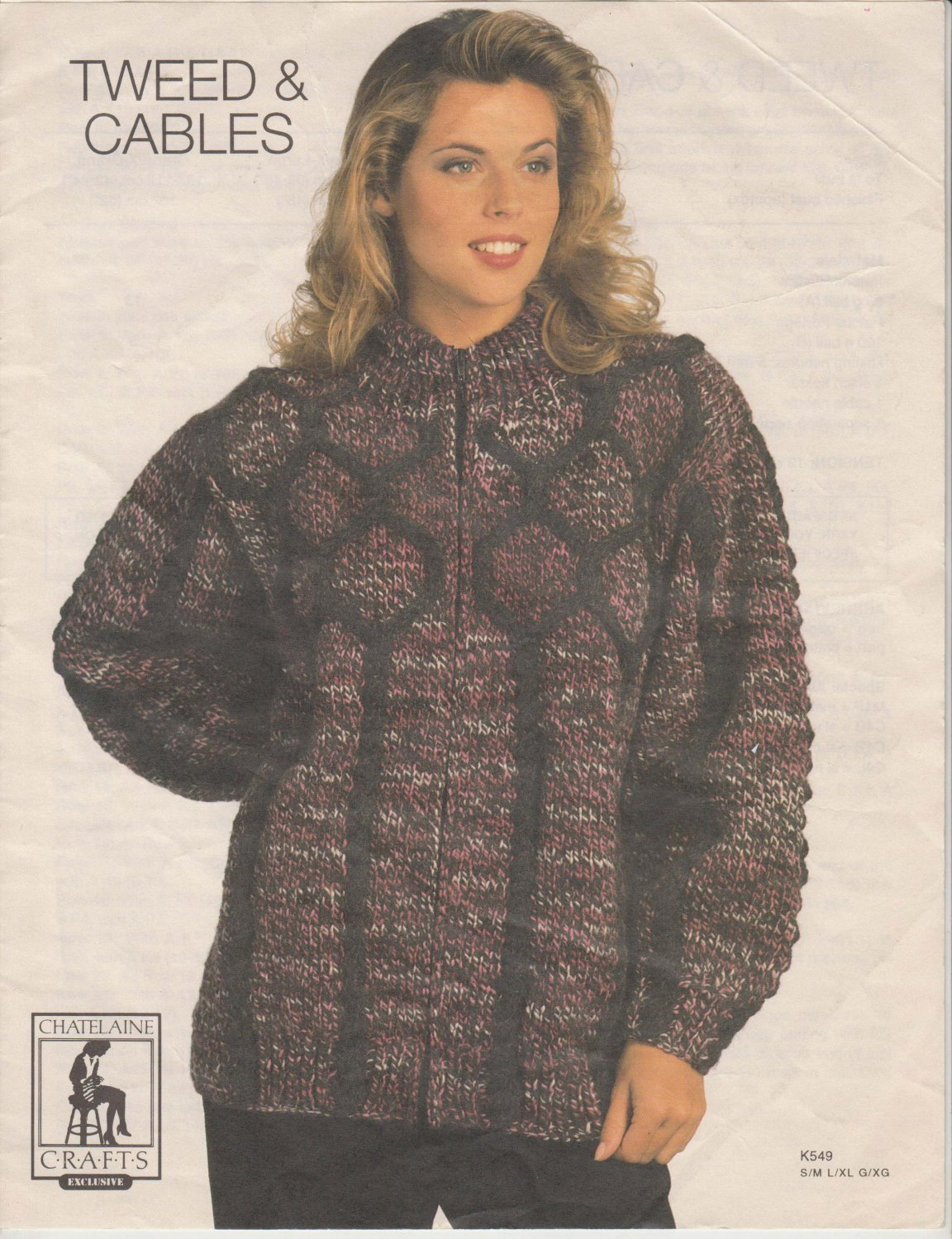 Tweed Knitting Patterns Chatelaine Crafts Knitting Pattern K549 Tweed Cables