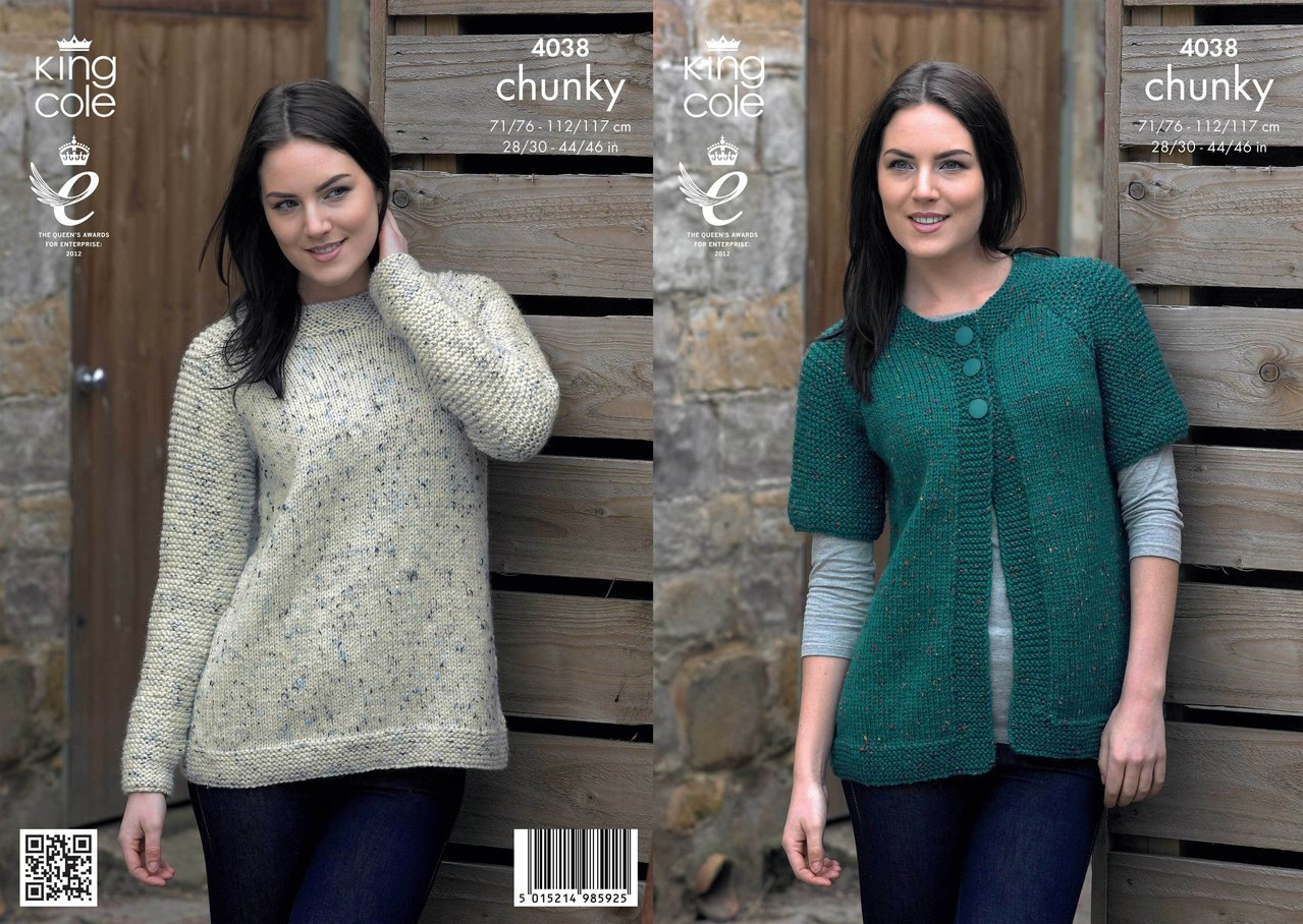 Tweed Knitting Patterns King Cole 4038 Knitting Pattern Cardigan And Sweater In Chunky Tweed