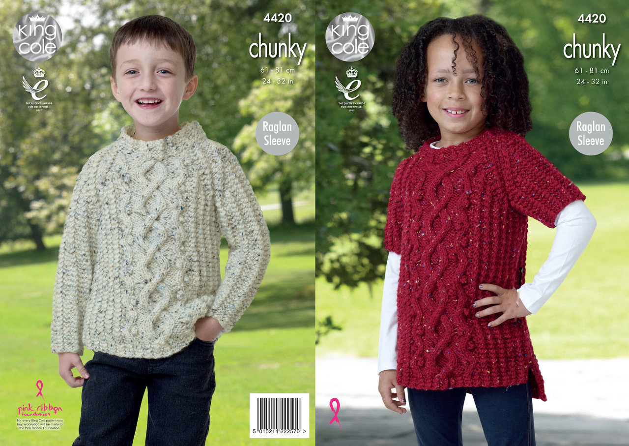 Tweed Knitting Patterns King Cole 4420 Knitting Pattern Childrens Sweater And Tunic In King Cole Chunky Tweed