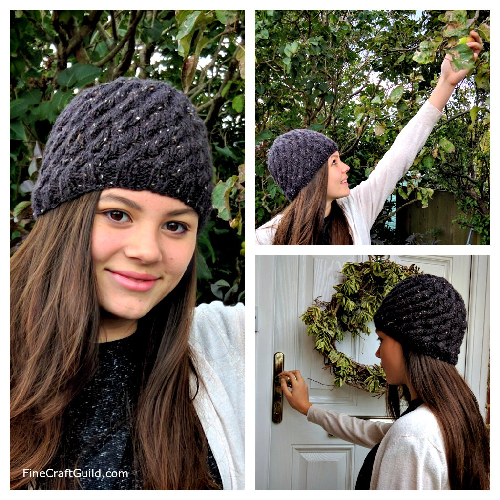 Tweed Knitting Patterns Textured Cable Beanie Hat Knitting Pattern Easy